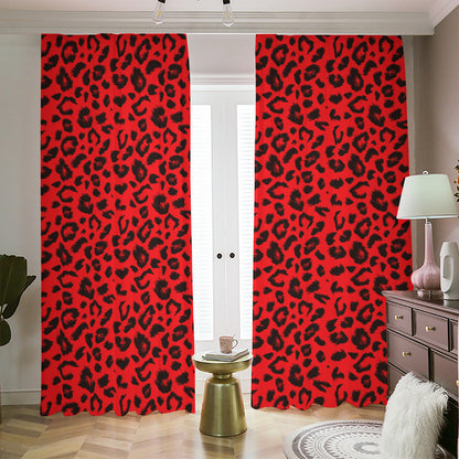 Red Leopard Print Blackout Pencil Pleat Curtains