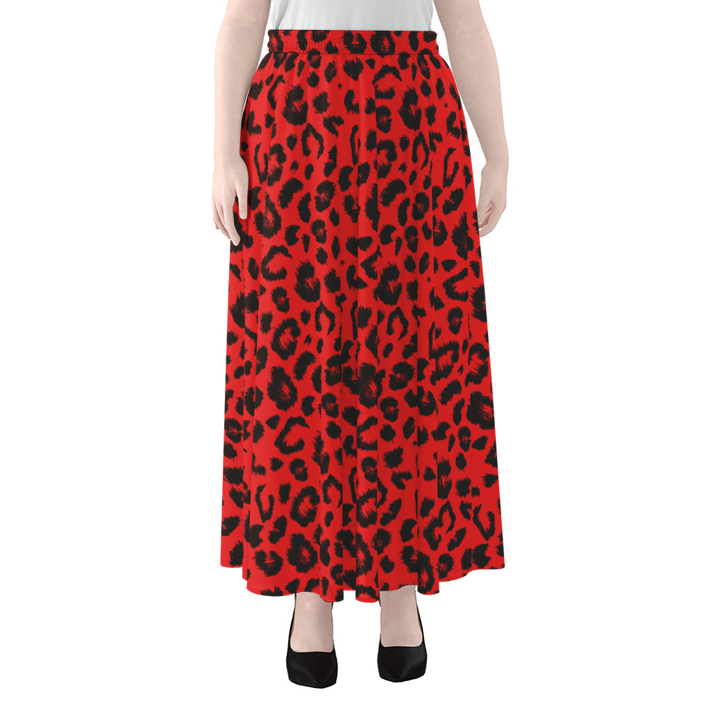 Red Leopard Print Chiffon Maxi Skirt