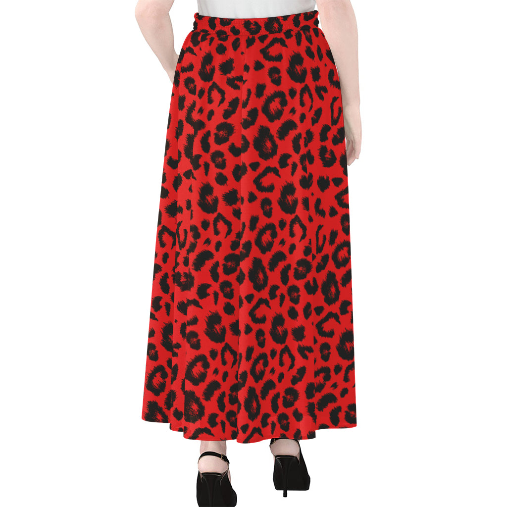 Red Leopard Print Chiffon Maxi Skirt