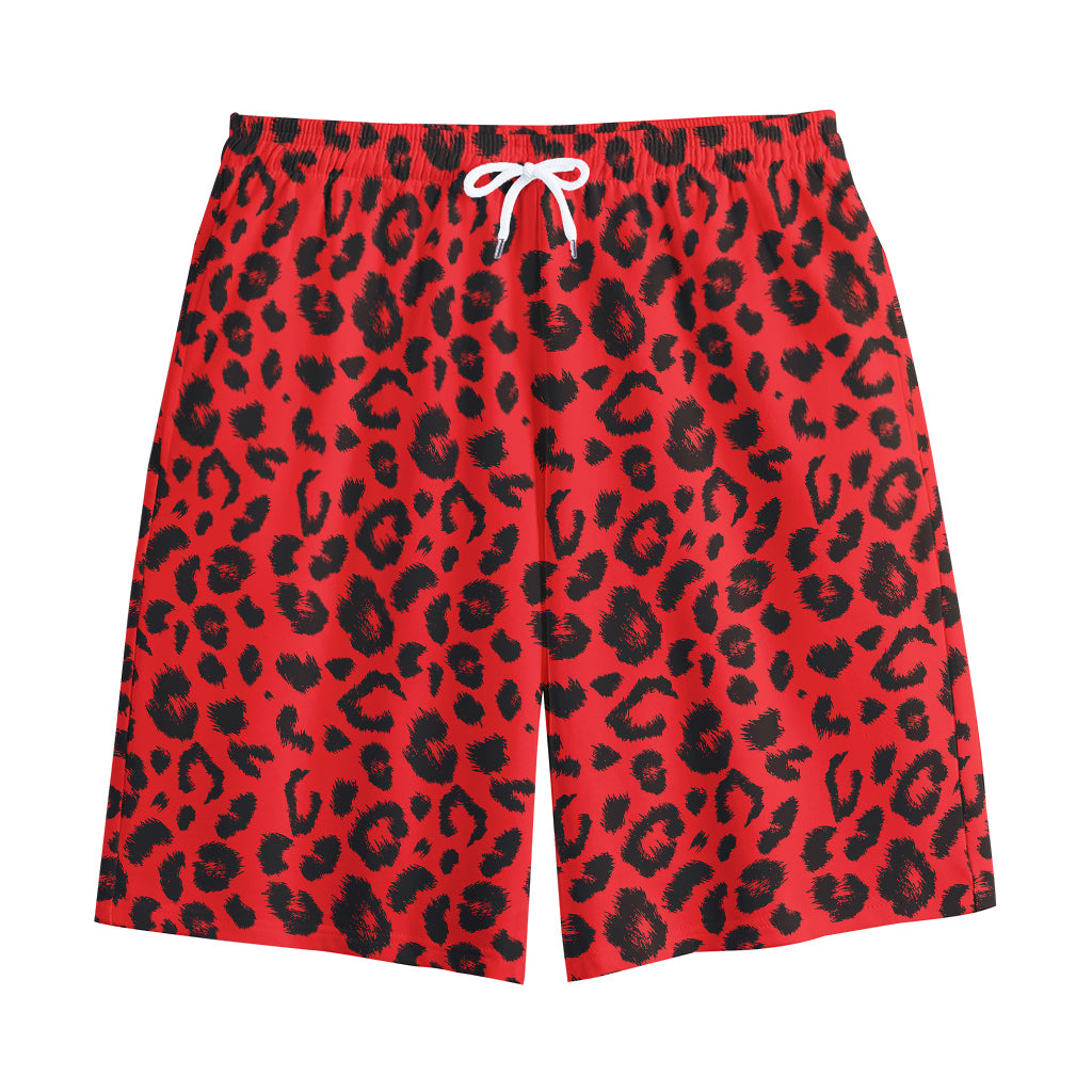 Red Leopard Print Cotton Shorts