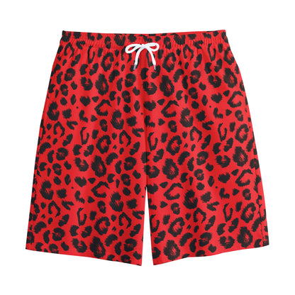 Red Leopard Print Cotton Shorts