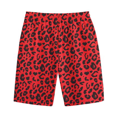 Red Leopard Print Cotton Shorts