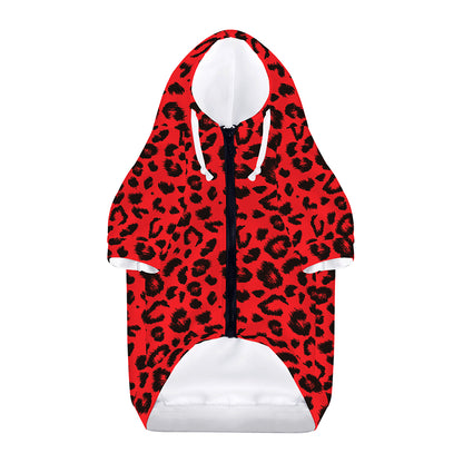 Red Leopard Print Dog Zip Up Hoodie