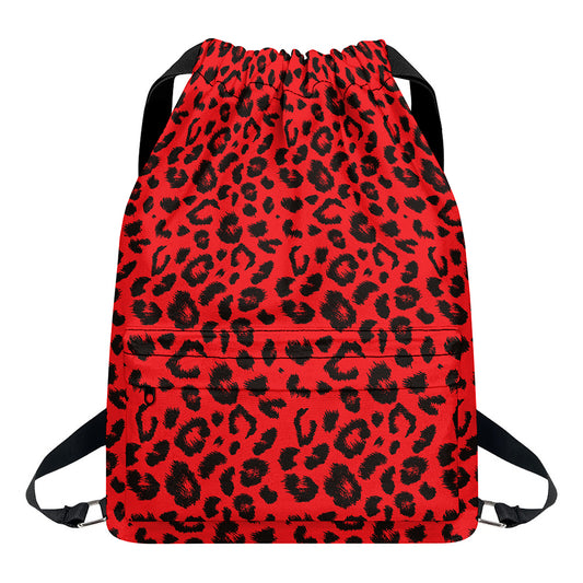 Red Leopard Print Drawstring Backpack