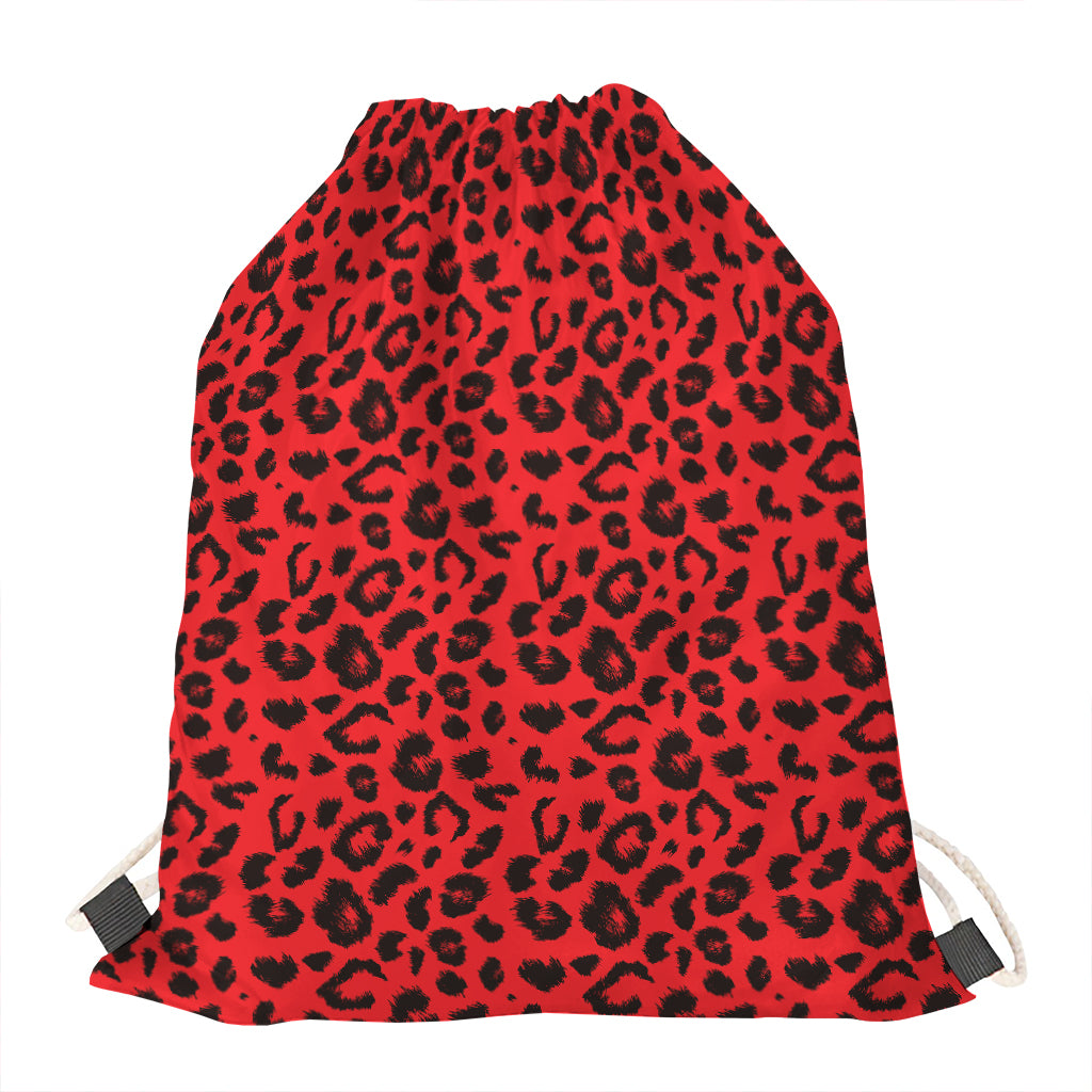Red Leopard Print Drawstring Bag