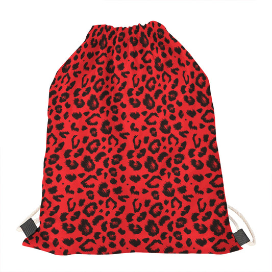 Red Leopard Print Drawstring Bag