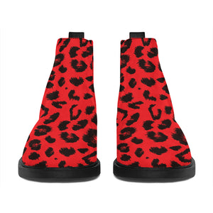 Red Leopard Print Flat Ankle Boots