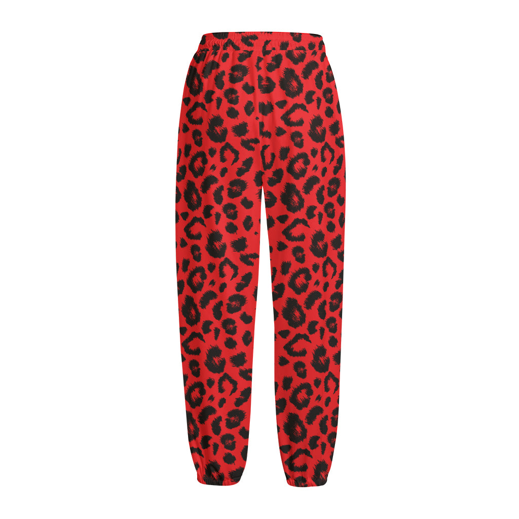 Red Leopard Print Fleece Lined Knit Pants