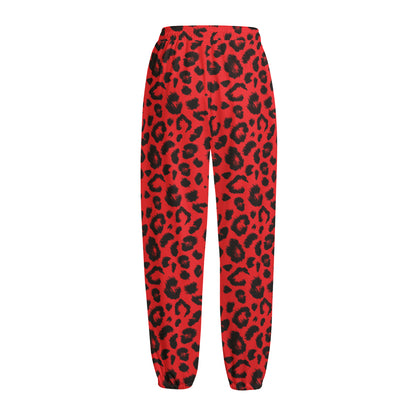 Red Leopard Print Fleece Lined Knit Pants