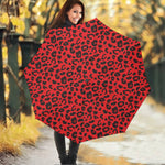 Red Leopard Print Foldable Umbrella