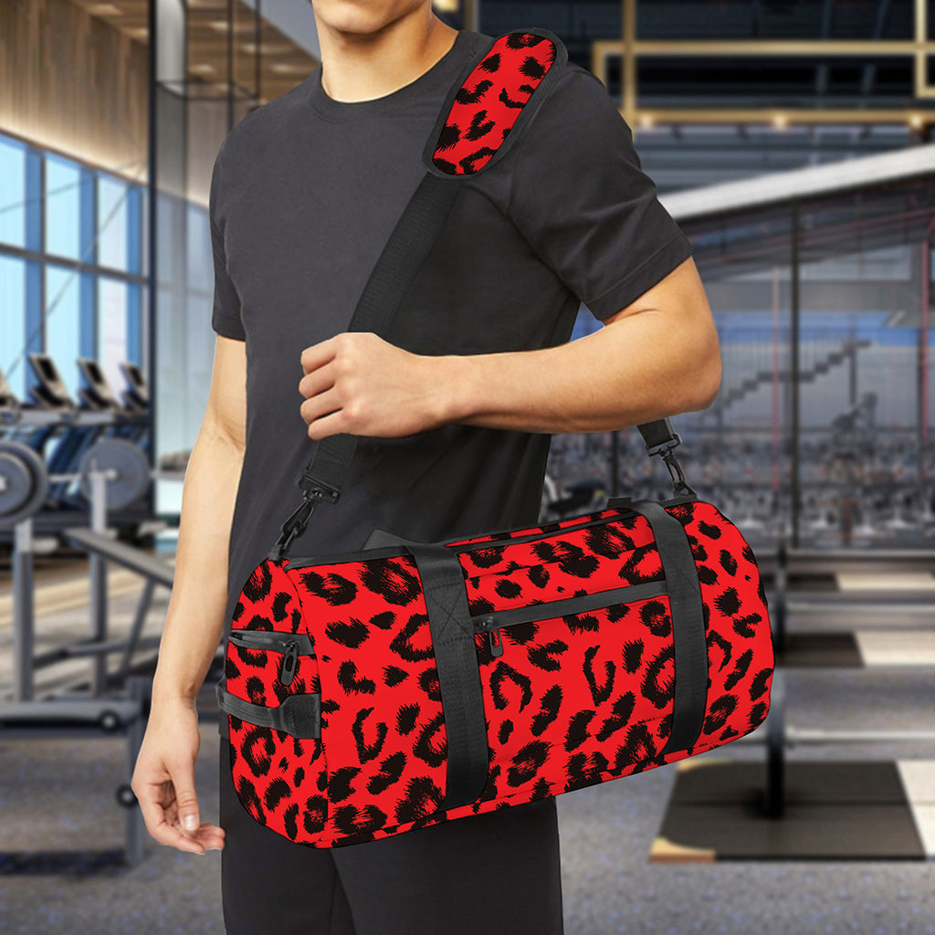 Red Leopard Print Gym Bag
