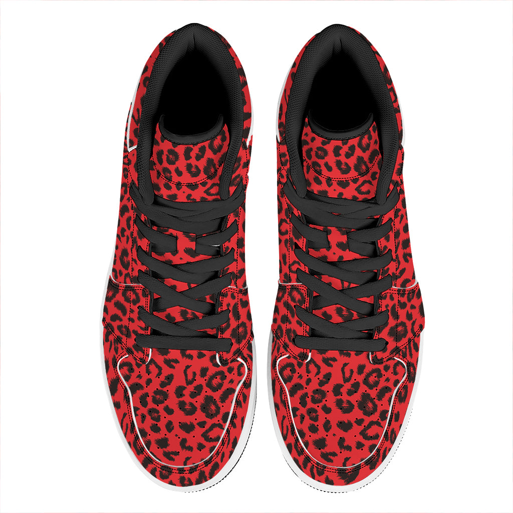 Red Leopard Print High Top Leather Sneakers