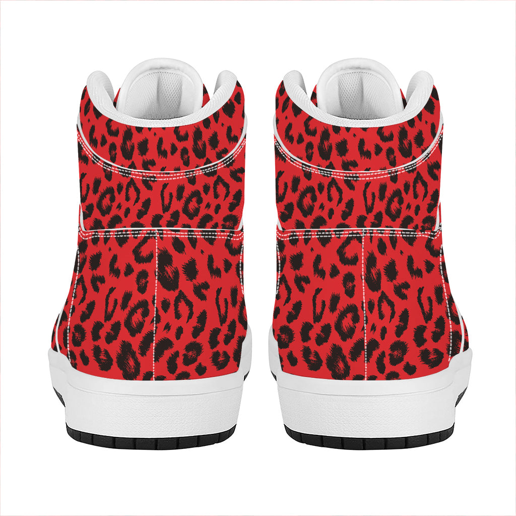 Red Leopard Print High Top Leather Sneakers