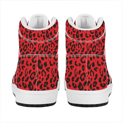Red Leopard Print High Top Leather Sneakers