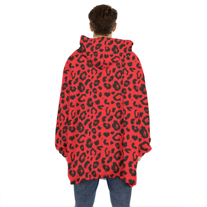 Red Leopard Print Hoodie Blanket