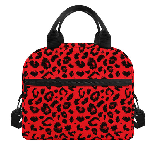 Red Leopard Print Insulated Lunch Bag