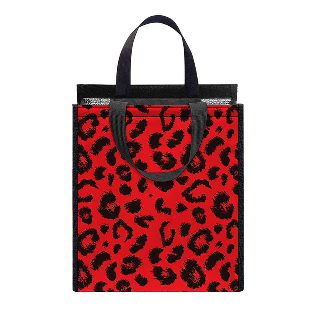Red Leopard Print Insulated Lunch Tote