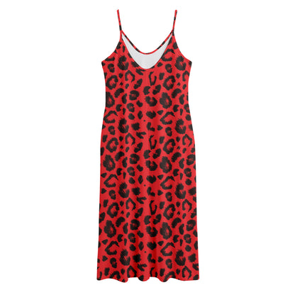 Red Leopard Print Jersey Midi Cami Dress