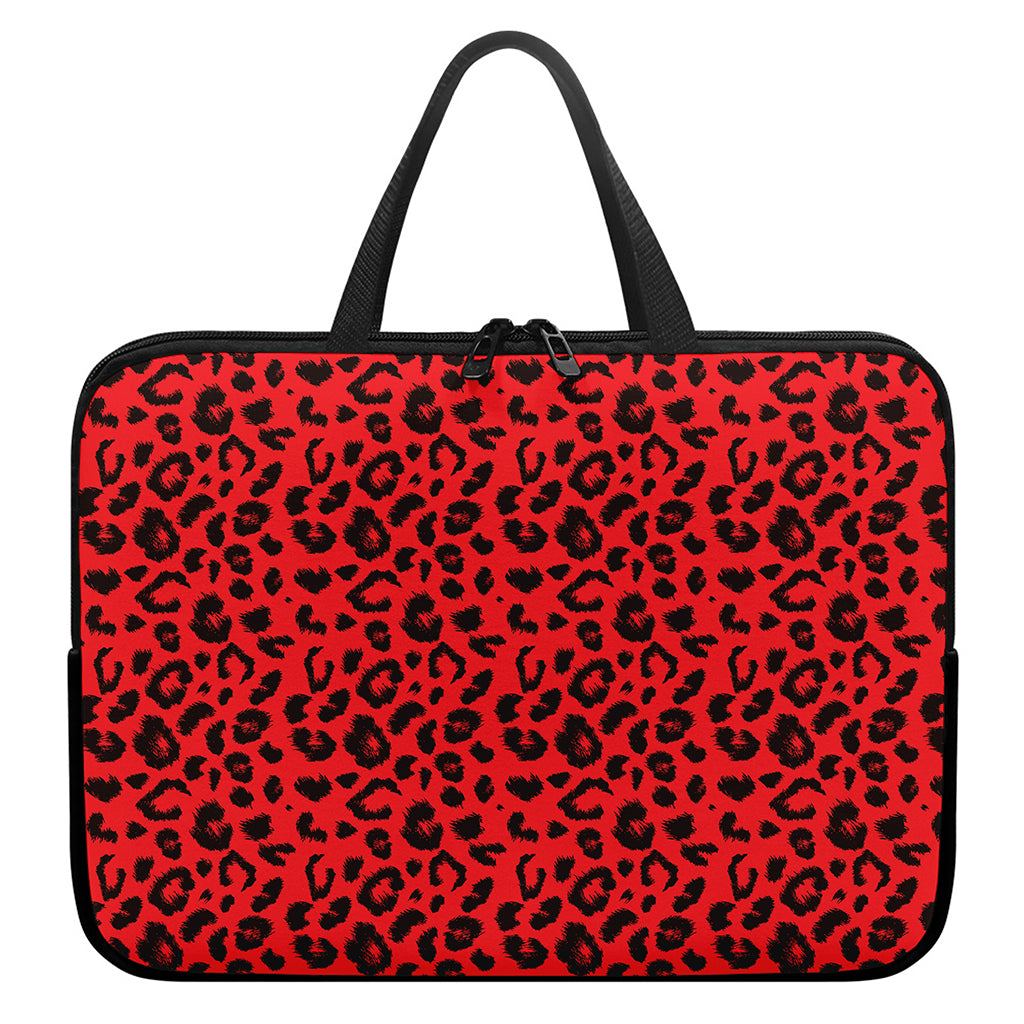Red Leopard Print Laptop Sleeve With Handle