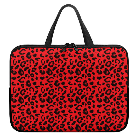 Red Leopard Print Laptop Sleeve With Handle