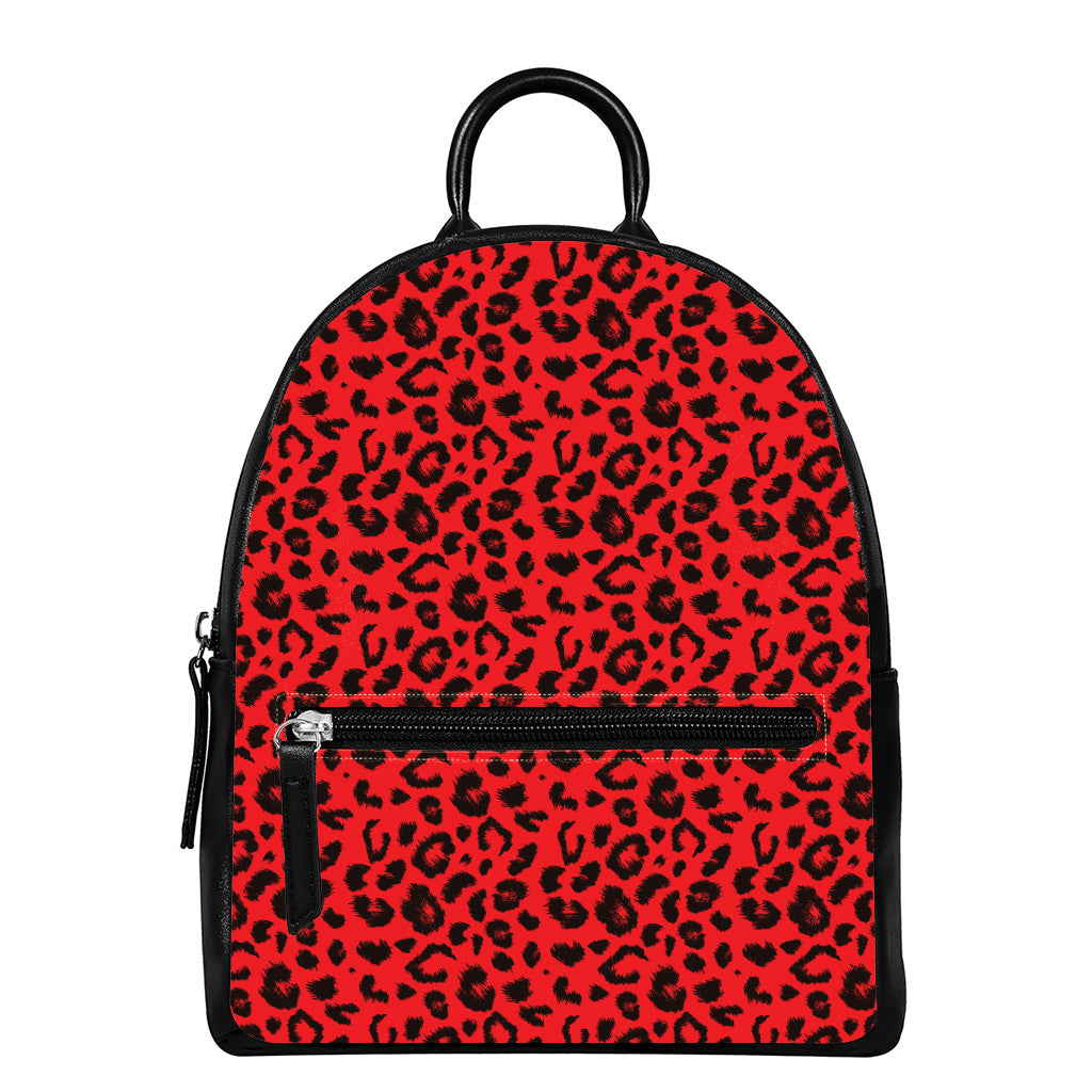 Red Leopard Print Leather Backpack