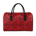 Red Leopard Print Leather Duffel Bag