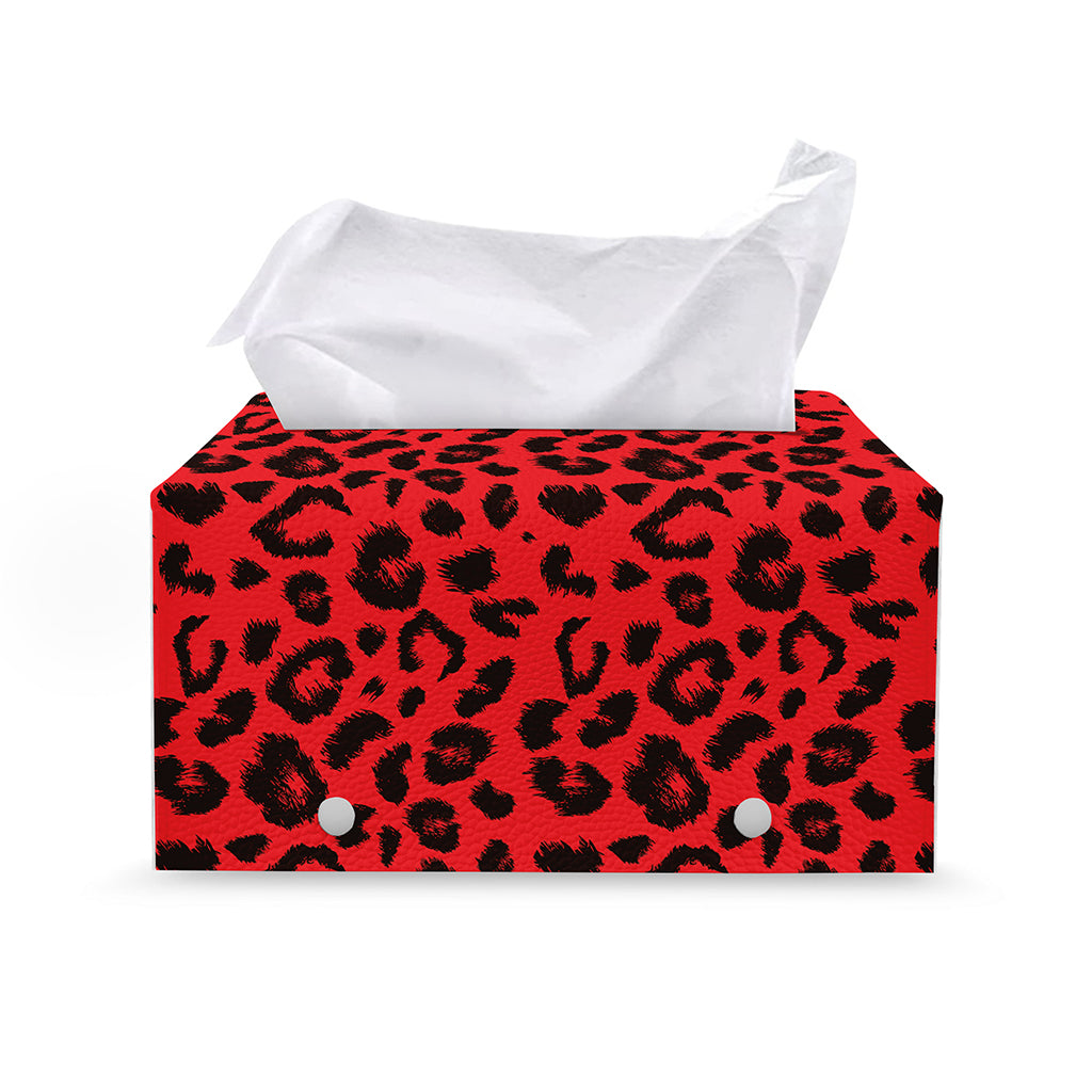 Red Leopard Print Leather Tissue Box Cover