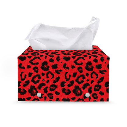 Red Leopard Print Leather Tissue Box Cover
