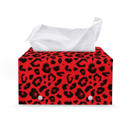 Red Leopard Print Leather Tissue Box Cover