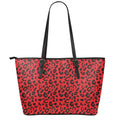 Red Leopard Print Leather Tote Bag With Zipper