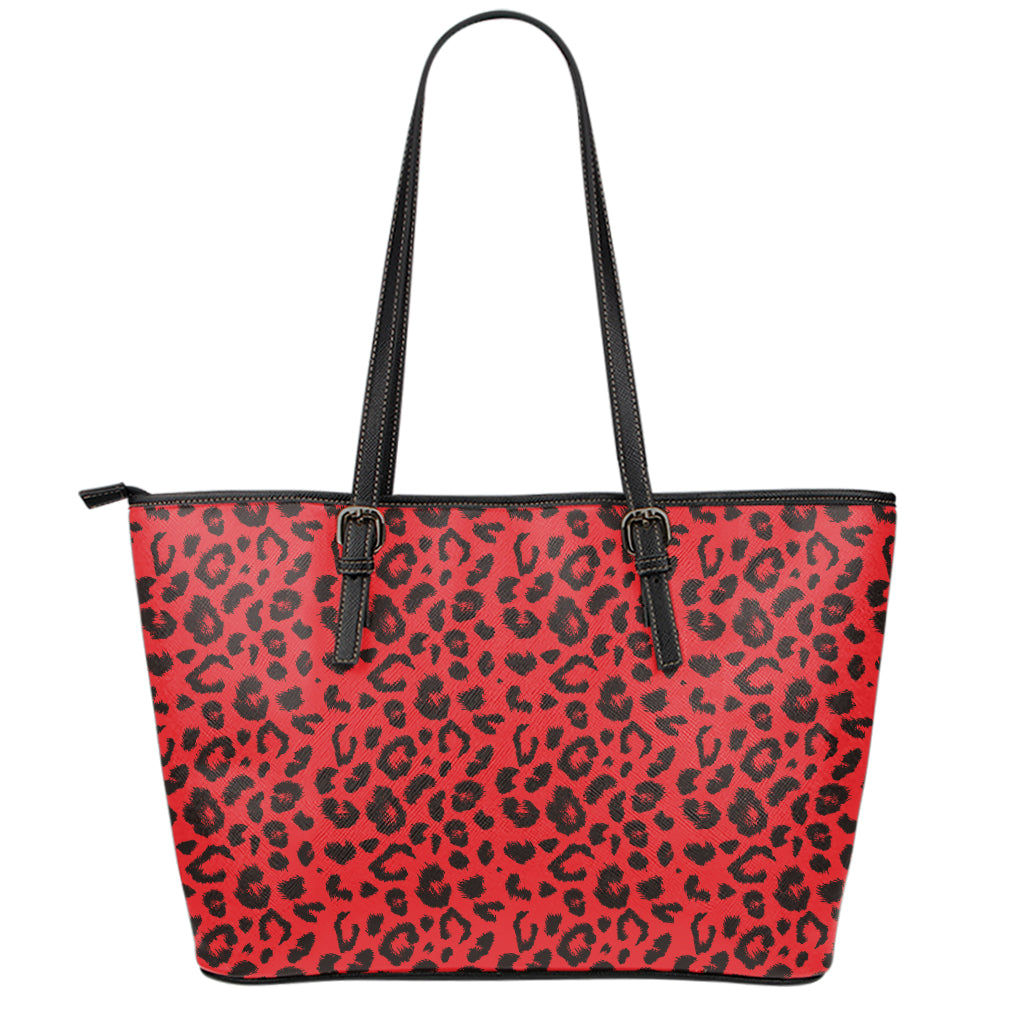 Red Leopard Print Leather Tote Bag