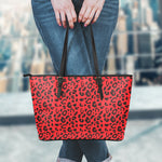 Red Leopard Print Leather Tote Bag