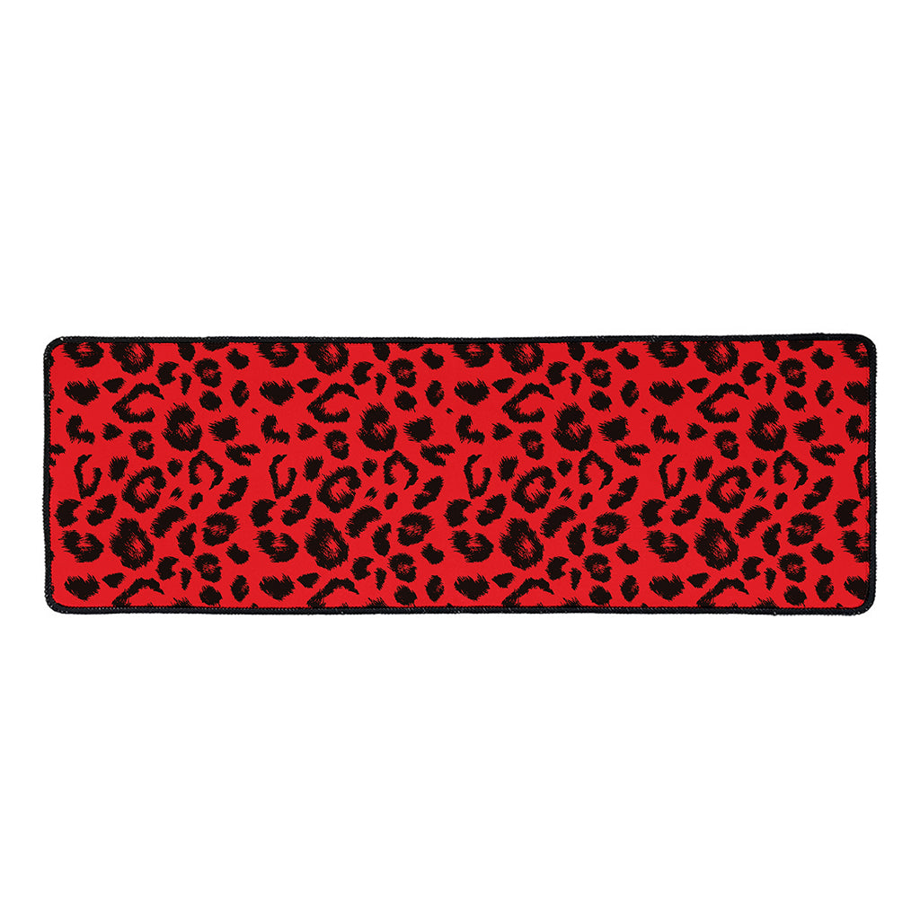 Red Leopard Print Long Kitchen Mat