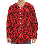 Red Leopard Print Long Sleeve Baseball Jersey