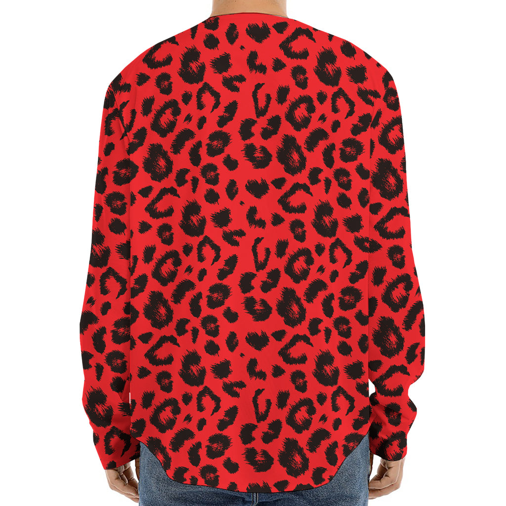Red Leopard Print Long Sleeve Baseball Jersey