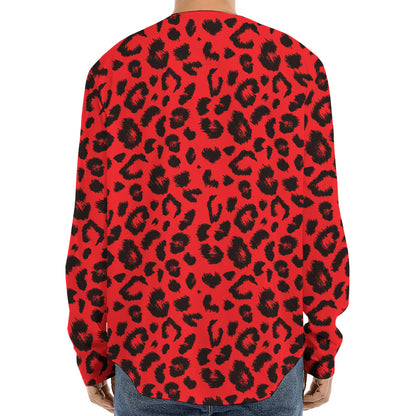 Red Leopard Print Long Sleeve Baseball Jersey