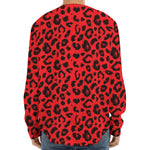 Red Leopard Print Long Sleeve Baseball Jersey
