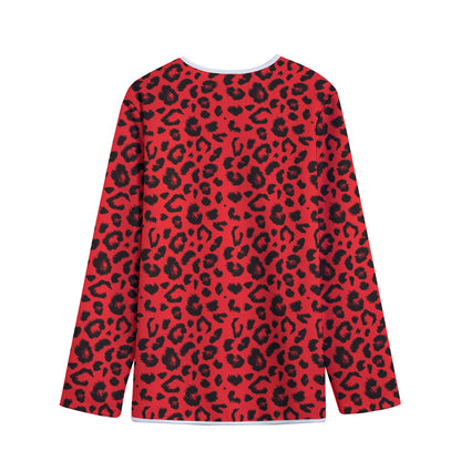 Red Leopard Print Long Sleeve Short Coat