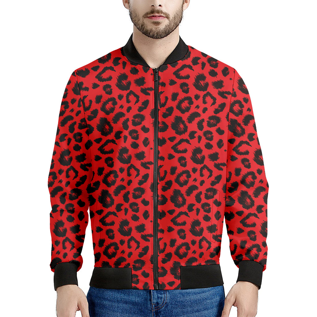 Red Leopard Print Men's Bomber Jacket