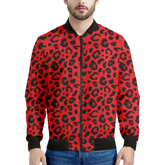 Red Leopard Print Men's Bomber Jacket