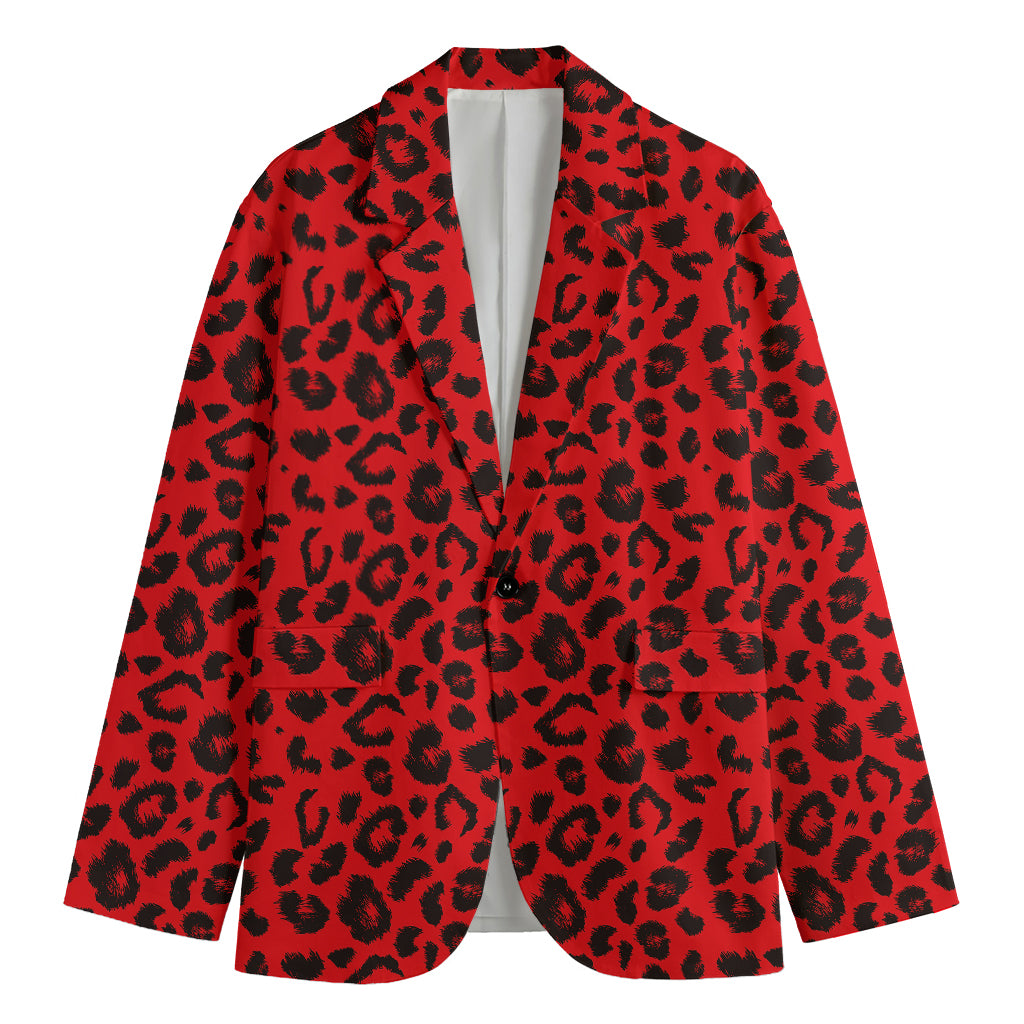Red Leopard Print Men's Cotton Blazer