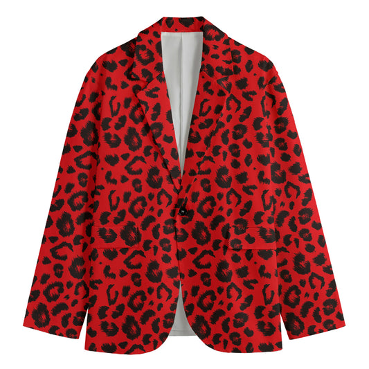 Red Leopard Print Men's Cotton Blazer
