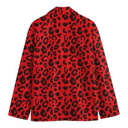 Red Leopard Print Men's Cotton Blazer