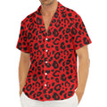 Red Leopard Print Men's Deep V-Neck Shirt