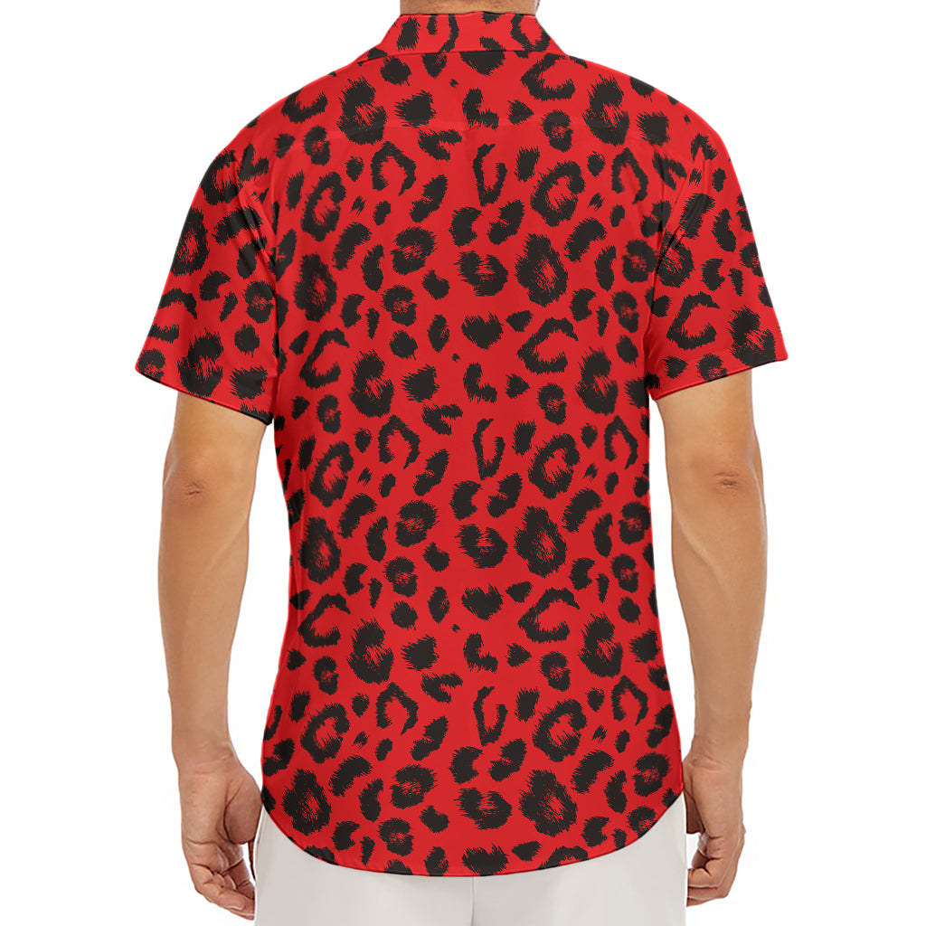 Red Leopard Print Men's Deep V-Neck Shirt
