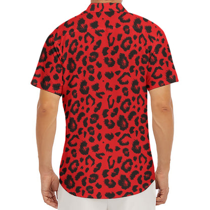 Red Leopard Print Men's Deep V-Neck Shirt