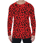 Red Leopard Print Men's Long Sleeve T-Shirt
