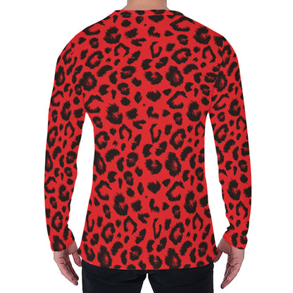 Red Leopard Print Men's Long Sleeve T-Shirt