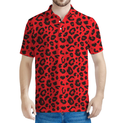Red Leopard Print Men's Polo Shirt