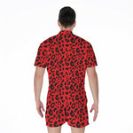 Red Leopard Print Men's Rompers